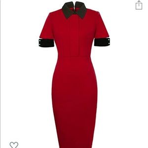 Pre-Loved Red and Black Collar Midi Dress
